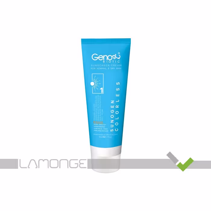 کرم ضد آفتاب SPF50 بی رنگ ژنوبایوتیک مناسب پوست خشک و معمولی شماره 1 حجم 50 میلی لیتر