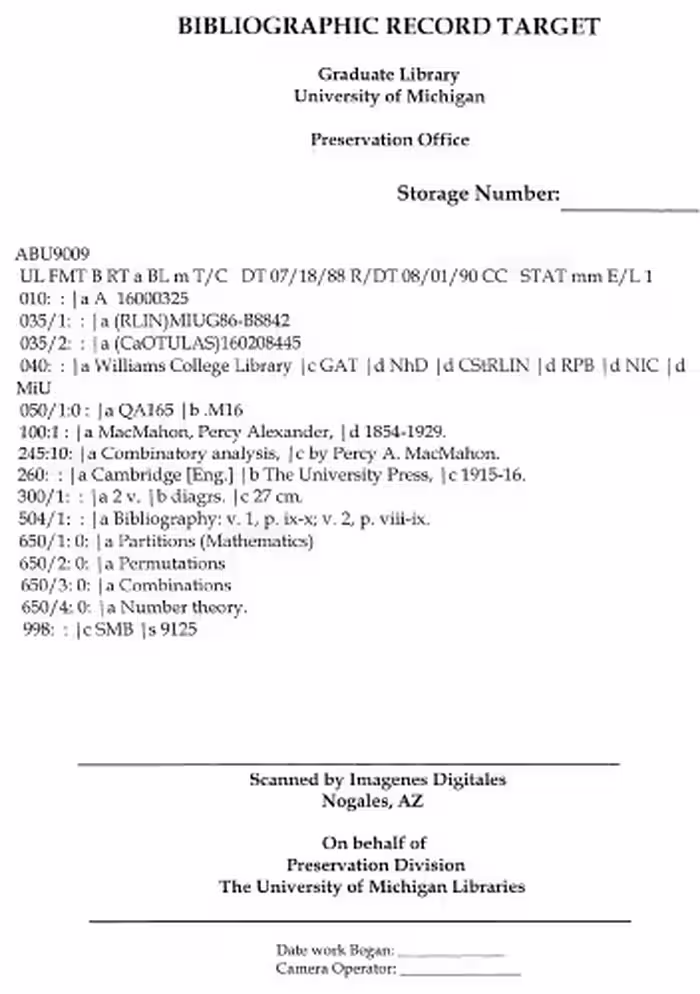 خرید و دانلود نسخه کامل کتاب Combinatory Analysis -Volume 1
