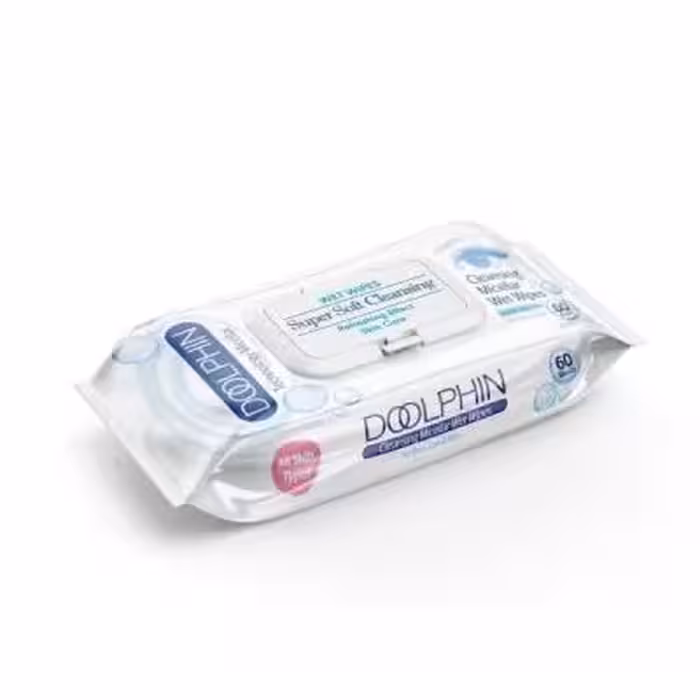 دستمال مرطوب پاک کننده آرایش دلفین بسته 60 عددی