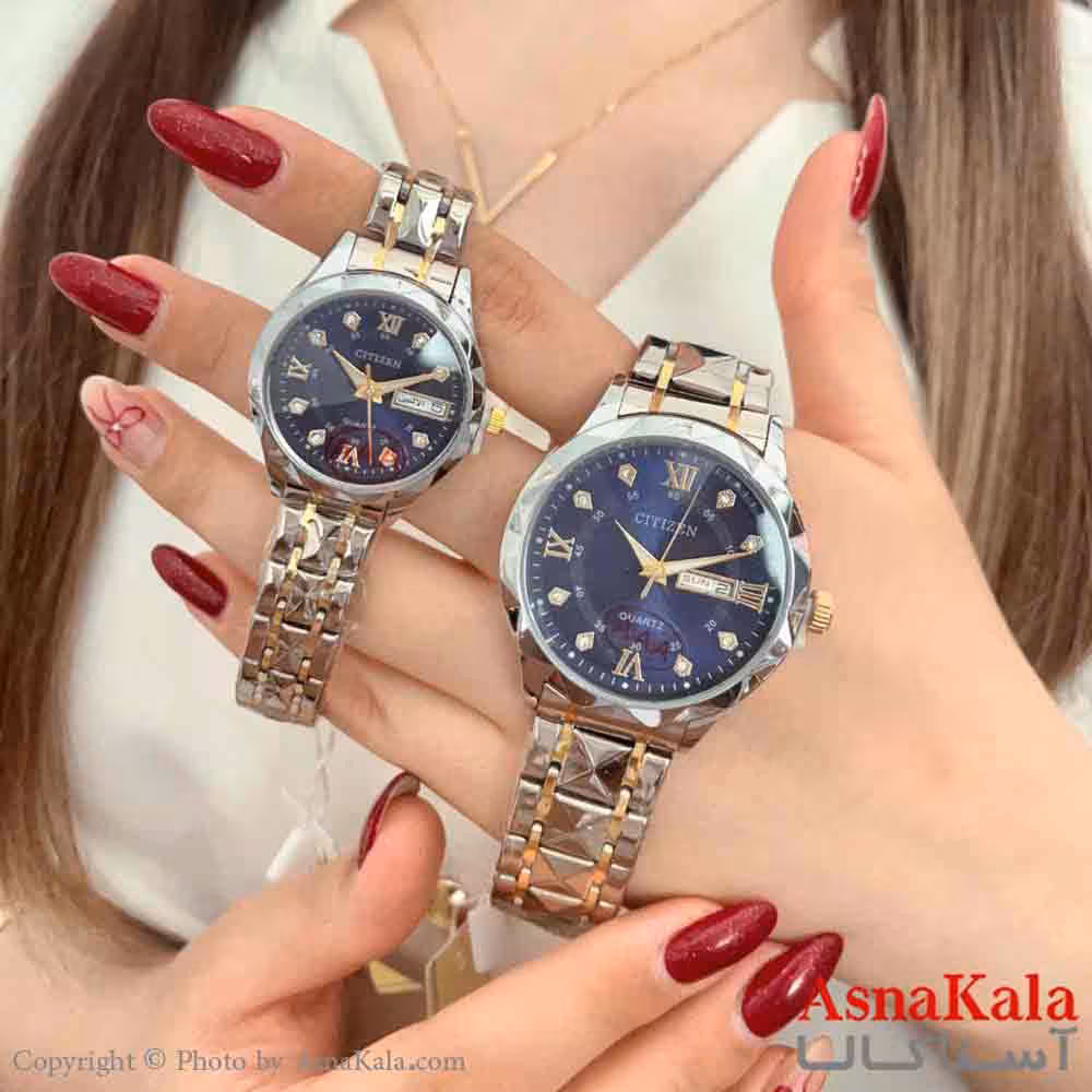 ساعت ست زنانه و مردانه سیتیزن شرکتی موتور کوارتز نقره ای رنگ ثابت و ضدآب کد WTCH11259W