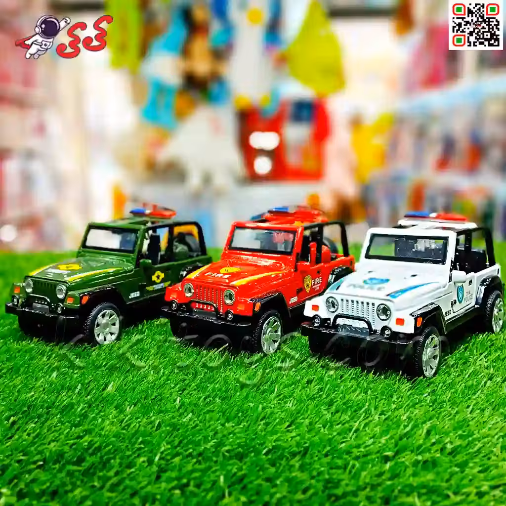 ماکت ماشین فلزی جیپ امدادی پلیس و آتشنشانی و جنگلبانی موزیکال JEEP 868