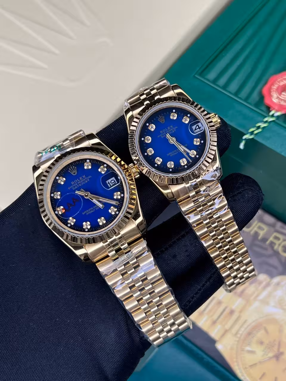 رولکس دیجاست طلایی صفحه ابی اندیکس نگین Rolex Datejust