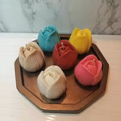 ست 7 تکه سنگی سینی و 6شمع گل لاله