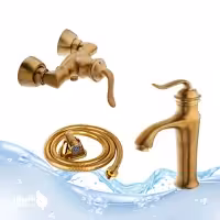 ست 3 عددی شیرآلات اهرمی بامبو طلایی مات روکش PVD