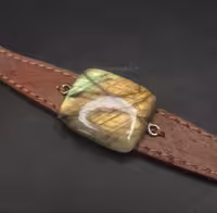 دستبند چرمی سنگ لابرادوریت طلایی (کد239)