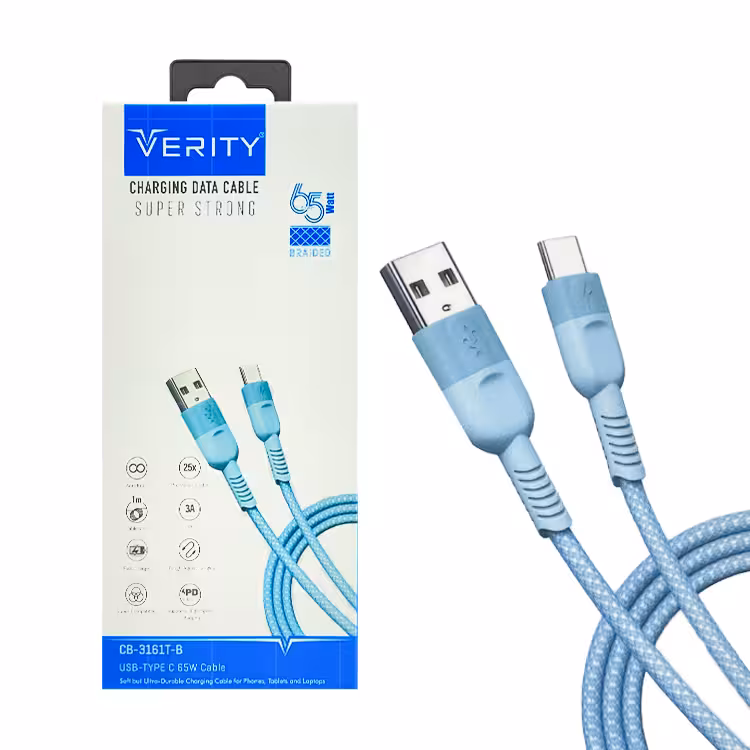 کابل دیتا و شارژ Type-C VERITY مدل 3161 آبی