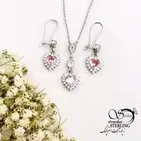 نیمست نقره قلب جواهری نگین صورتی کد 19548