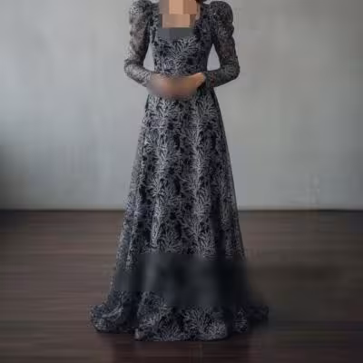 پیراهن شب زنانه گیپور مدل پوشیده لباس مجلسی مناسب آتلیه ماکسی مجلسی جدید جنس فلوک شاین