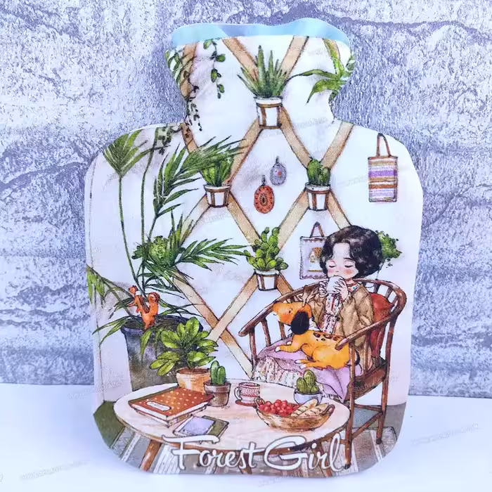 کیسه آب گرم مخملی بزرگ دختر و سگ در گلخانه