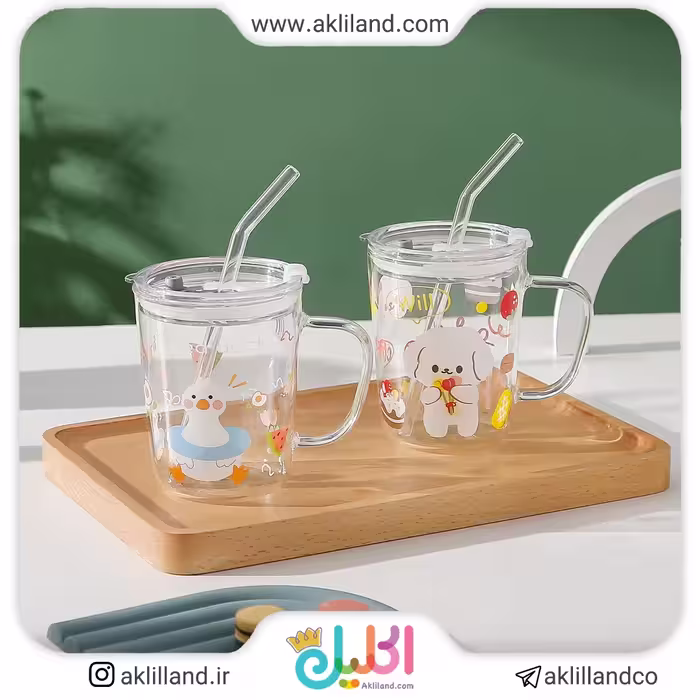 لیوان شیشه ای نی دار حیوانات