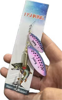لانسه ماهیگیری دو پلاکه خال مشکی زمینه صورتی سفید FISH KING