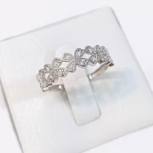 انگشتر نقره طرح گل شبدر مشابه طلا سفید کد 914007