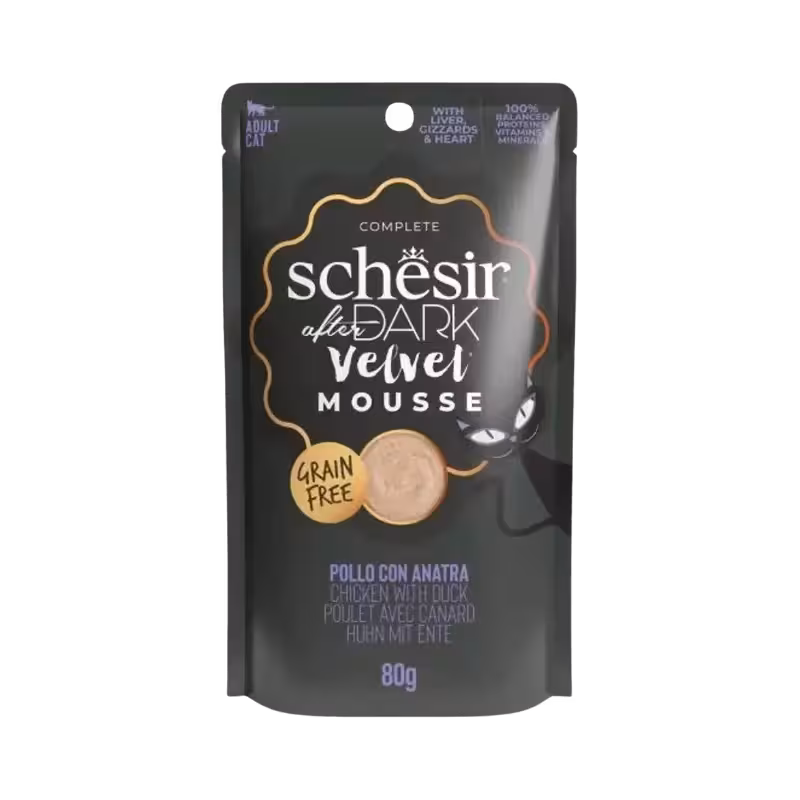 پوچ گربه بالغ طعم مرغ و اردک برند Schesir شسیر 80 گرمی