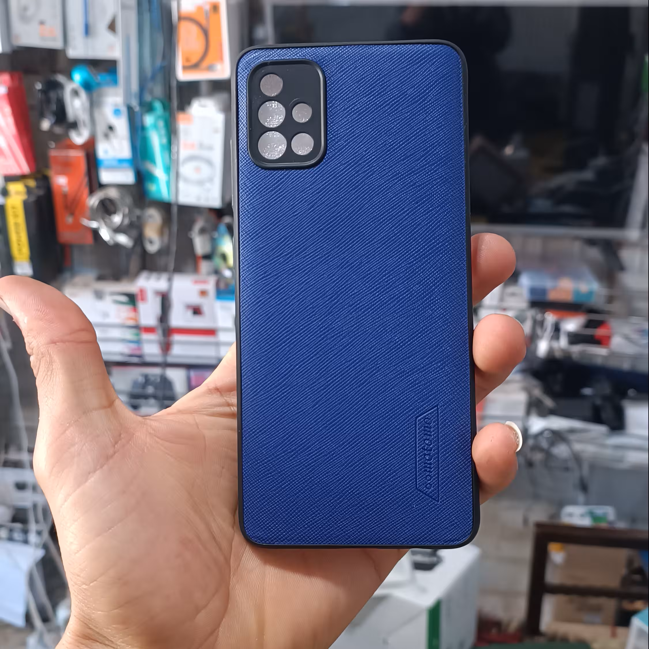 قاب/کاور/گارد گوشی سامسونگ a51  چرمی محافظ لنز دار آبی ا پنجاه و یک 