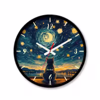 ساعت رومیزی دیواری راویتا طرح گربه به سبک ون گوک - Van Gogh کد 3836