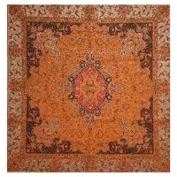 رومیزی مربع ترمه ابریشم کد TRM17 نفیس رنگ نارنجی آستر کرم  لبه یراق دوزی