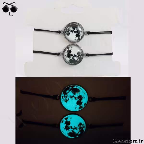 دستبند ست دختر و پسر مدل ماه شبتاب (آبی و سفید)