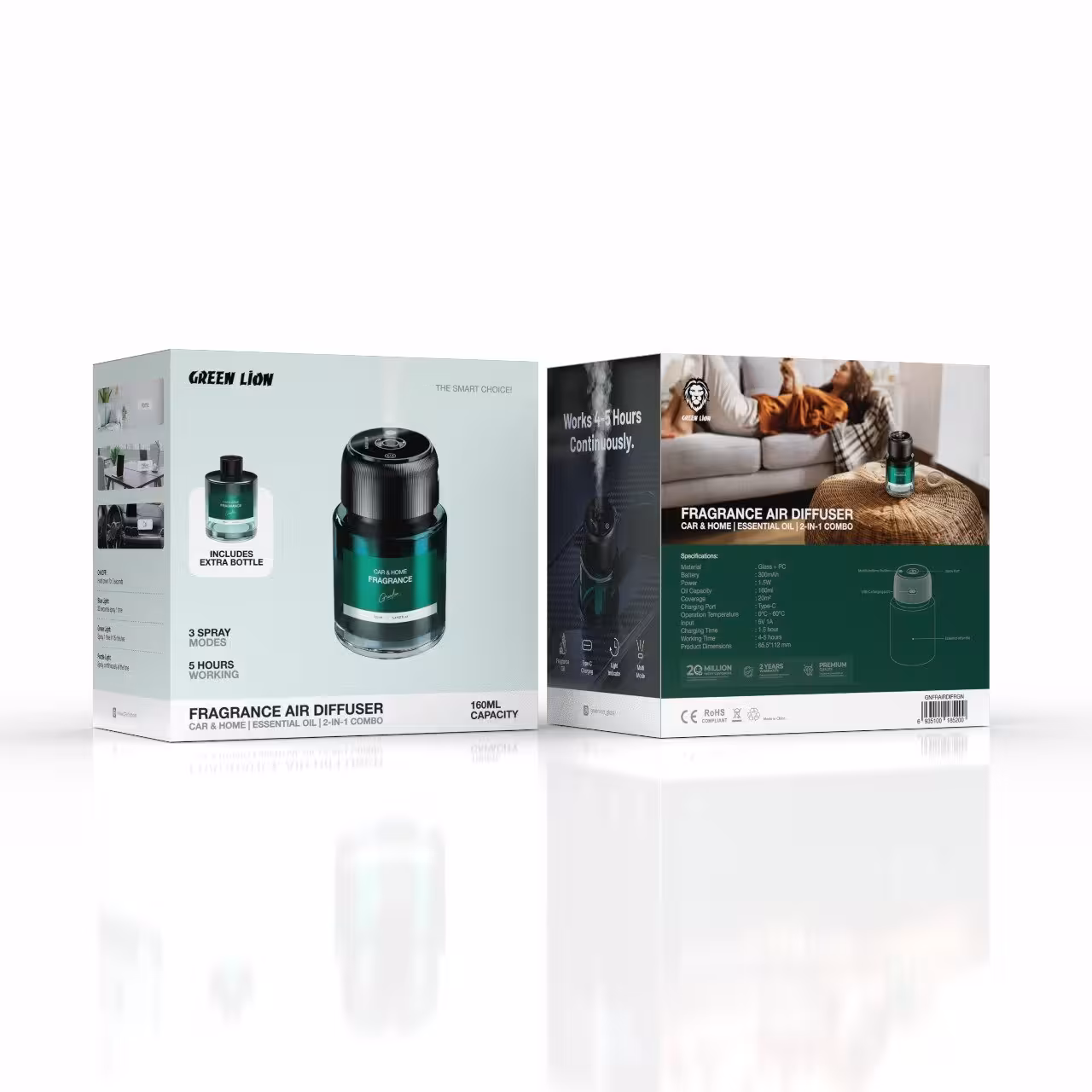 دستگاه بخور ساز و خوشبو کننده با 2 رایحه اضافی گرین لاین Green Lion Fragrance Air Diffuser 160mL