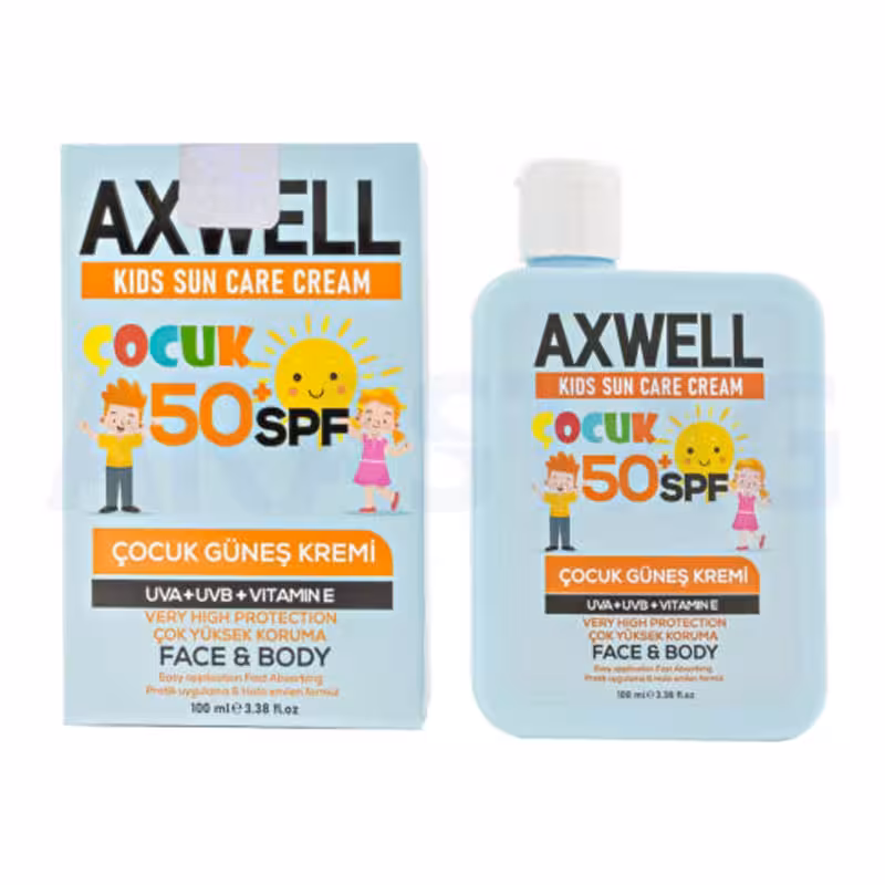 کرم ضد آفتاب کودک آکسول با  SPF50 حاوی ویتامین E حجم 100 میلی