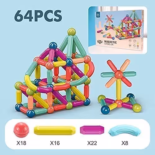 اسباب بازی ساختنی مگنتی مدل میله و مهره 64 تکه کد FD139