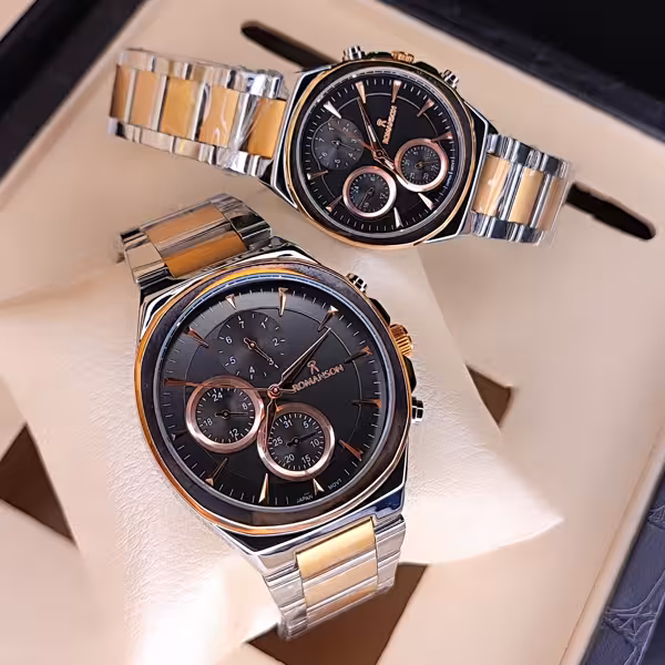ساعت مچی ست استیل رومانسون رزگلد مشکی مدل MT2025-57G (سه موتوره)