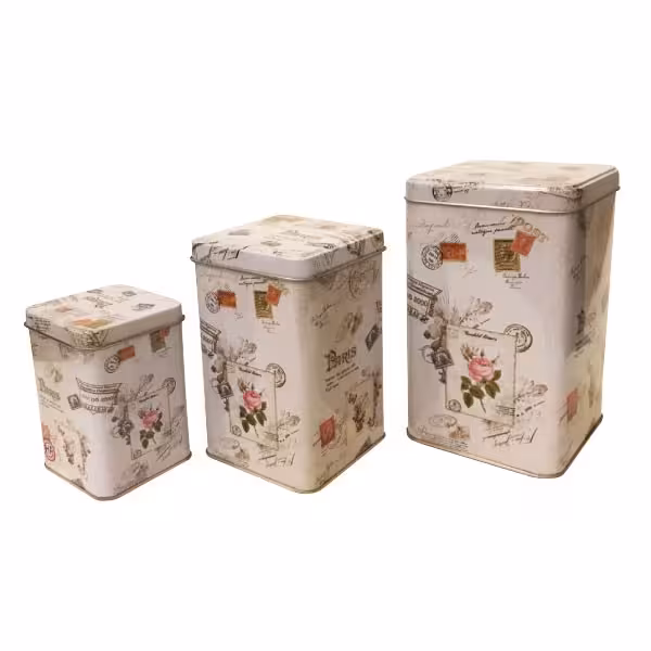 جعبه فلزی چهارگوش طرح رز مجموعه 3 عددی