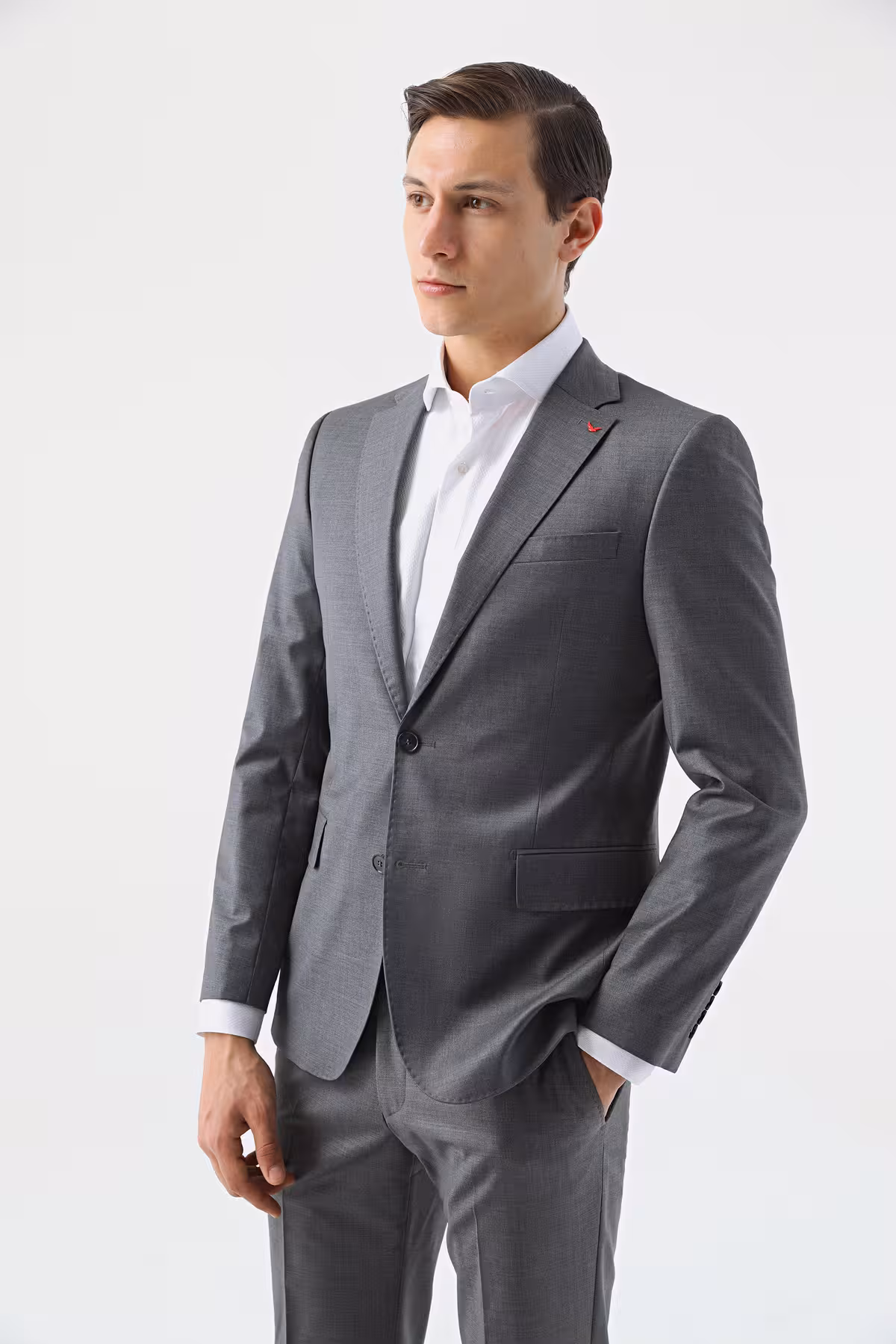 کت وشلوار مردانه DS داماد باریک و لباس تیمی مخلوط پشمی مسطح خاکستری D'S Damat