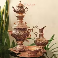 سرویس سماور قلم زنی زغالی مسی 8 لیتری سنگین وزن