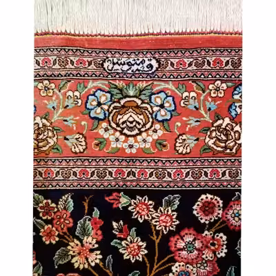 فرش دستباف ذرع و نیم مدل درختی تمام ابریشم قم کد YMM36-20