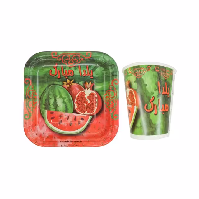 ست بشقاب و لیوان طرح یلدا مبارک بسته 12 عددی