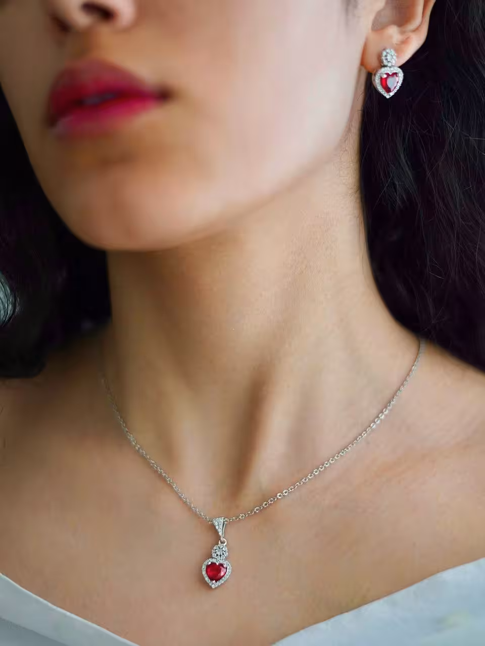 نیمست قلب یاقوت سرخ نقره جواهری کد 00298