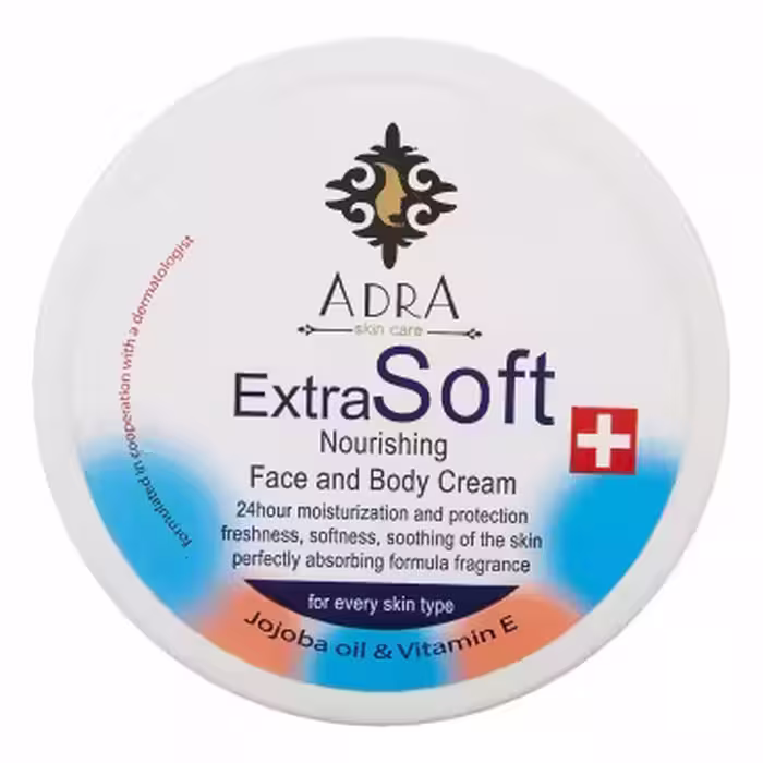 کرم مرطوب کننده و ترمیم کننده صورت و بدن آکسترا سافت Extra Soft آدرا عصاره جوجوبا 200 میلی لیتر | ADRA Extra Soft JOJOBA OIL Face & Body Cream 200 ml
