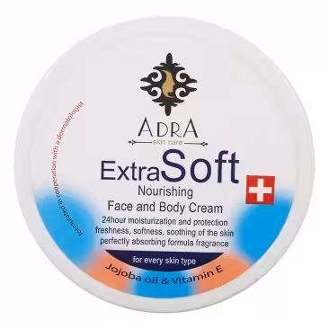کرم مرطوب کننده و ترمیم کننده صورت و بدن آکسترا سافت Extra Soft آدرا عصاره جوجوبا 200 میلی لیتر | ADRA Extra Soft JOJOBA OIL Face & Body Cream 200 ml