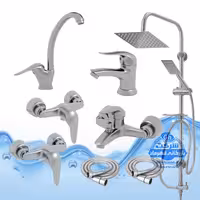 ست 8 عددی شیرآلات آیدا صنعت مدل قهرمان اردکی | شیر ظرفشویی روشویی حمام دو عدد توالت دو شلنگ توالت | کروم مات