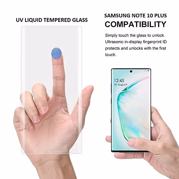 بهترین گلس گوشی سامسونگ نوت 10 پلاس محافظ صفحه نمایش شیشه ای سامسونگ نوت ده پلاس تمام صفحه Note 10 Plus با پوشش کامل مدل یو وی UV Nano Glass For Samsung Galaxy Note10 Plus / Note 10 Plus