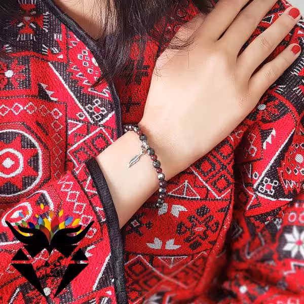 دستبند یاقوت گارنت و حدید همراه با آویز کد D_1146