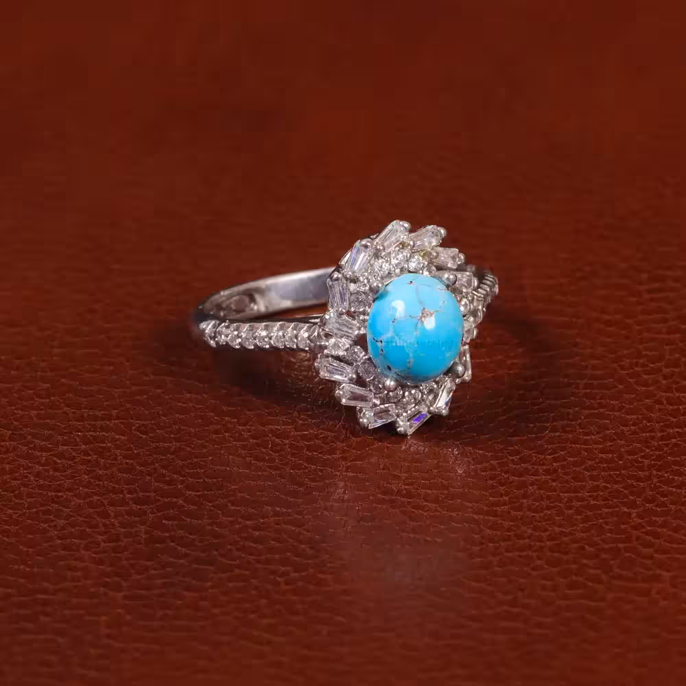 انگشتر فیروزه شجری زنانه کد 30327 - جواهری مشاهیر