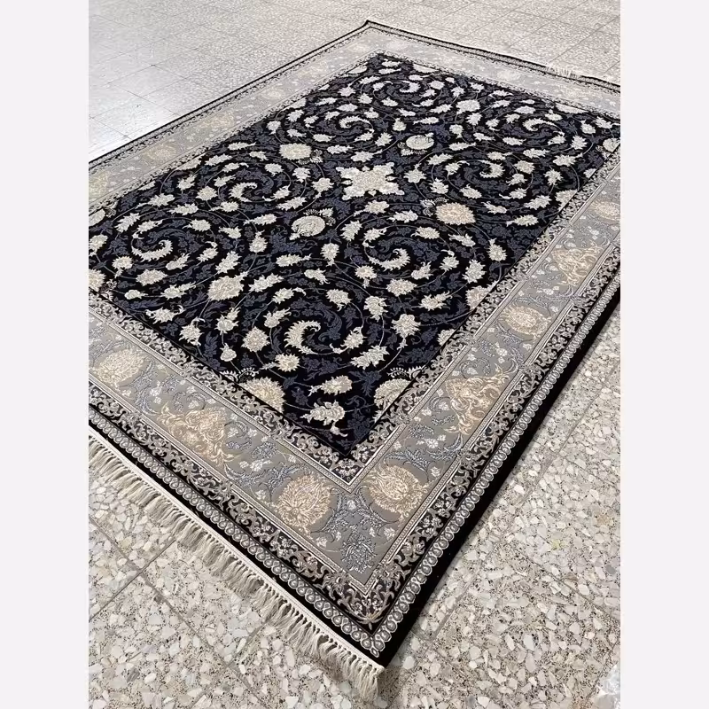 فرش ماشینی کاشان 700شانه 9متری طرح افشان درباری سرمه ای(باارسال رایگان)