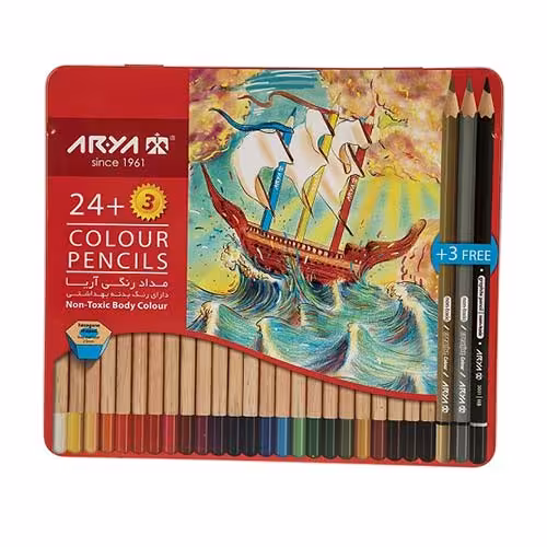 مداد رنگی 24 3 رنگ فلزی آریا