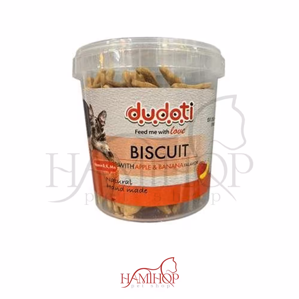تشویقی بیسکوییت سگ دودوتی با طعم سیب و موز وزن 150گرم