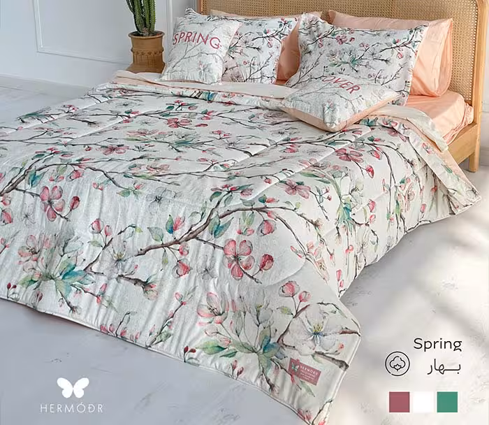 روتختی دو نفره بهار 8 تکه پشت کتان هرمدر