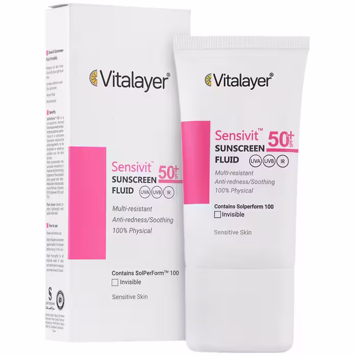 کرم ضد آفتاب SPF50 پوست حساس ویتالیر ۵۰ میلی لیتر بی رنگ