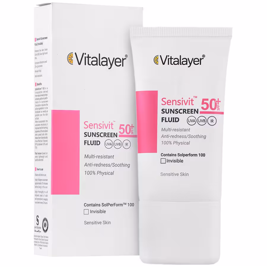 کرم ضد آفتاب SPF50 پوست حساس ویتالیر ۵۰ میلی لیتر بی رنگ
