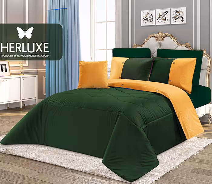 روتختی مخمل هرمدر 7 تکه رنگ سبز تیره