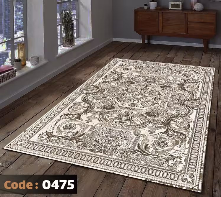 کاورفرش روفرشی دورکشدار گوشه لیفه ای کرم  قهوه ای کد 0475