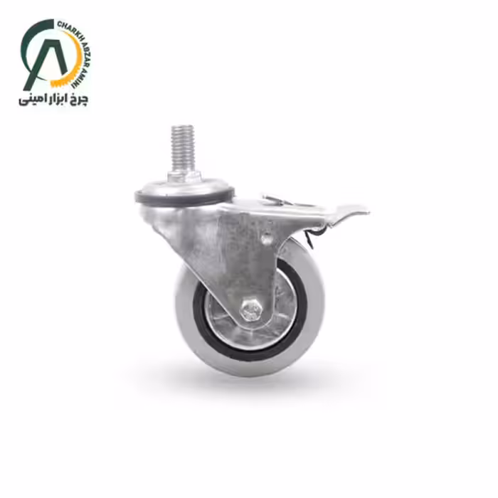 چرخ بیمارستانی طوسی پیچی گردان ترمزدار قطر 100 میلی متر