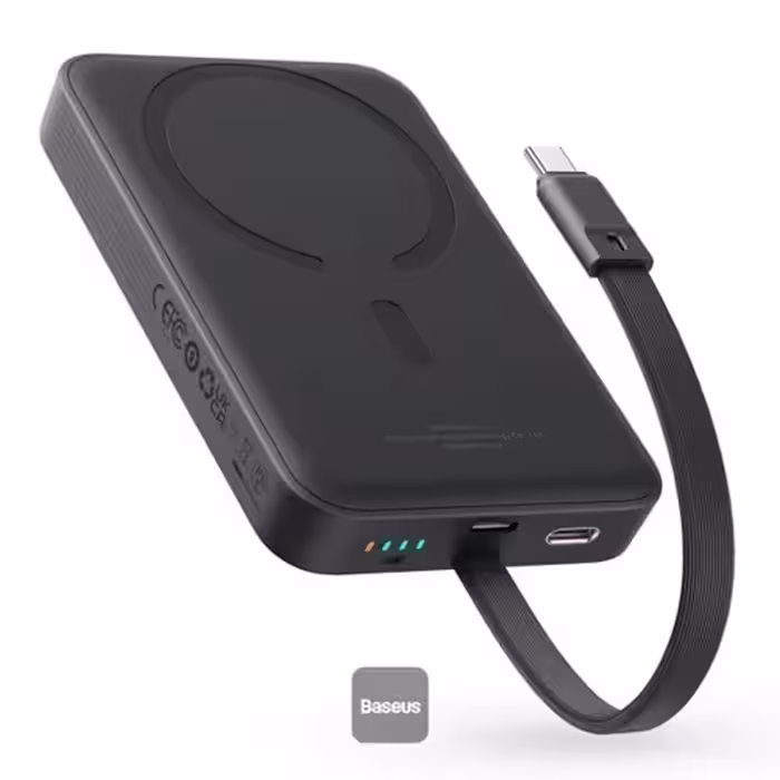 پاوربانک وایرلس 10000 مگنتی بیسوس Baseus P1002210B223 Magnetic Mini توان 30 وات با کابل Type C متصل