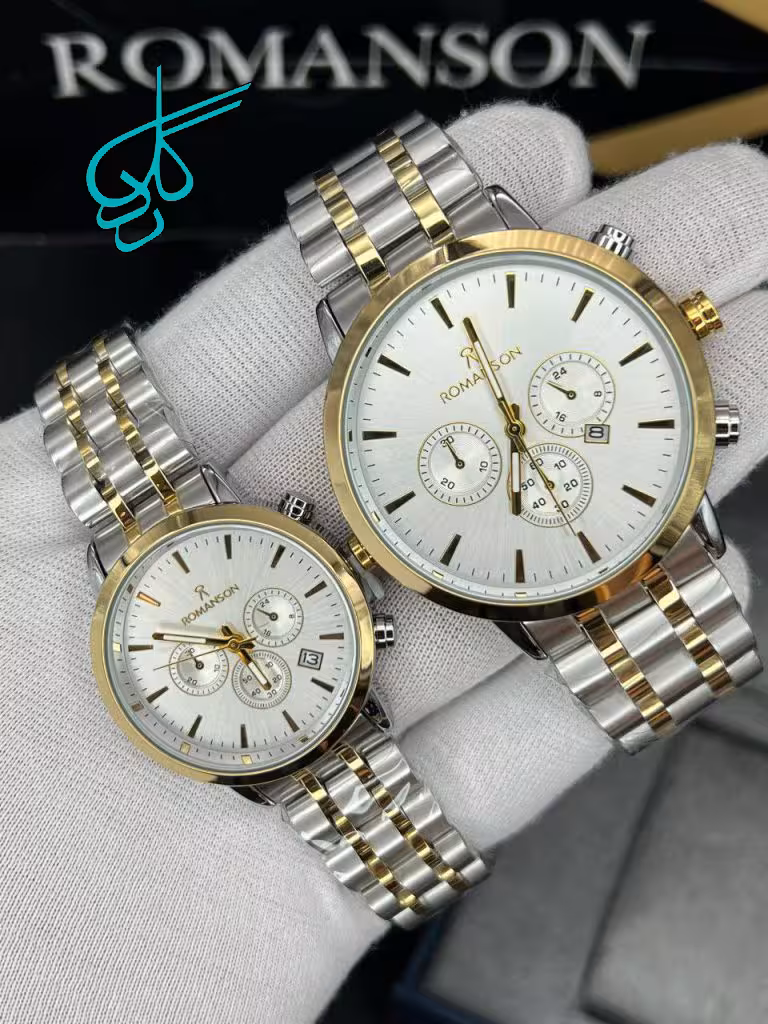 خرید ست ساعت زنانه و مردانه رومانسون طرح کرنو (تک موتوره) موتور ژاپن کیفیت ساخت AAA سربند توپر رنگ ثابت کد 2117491 - ردگل