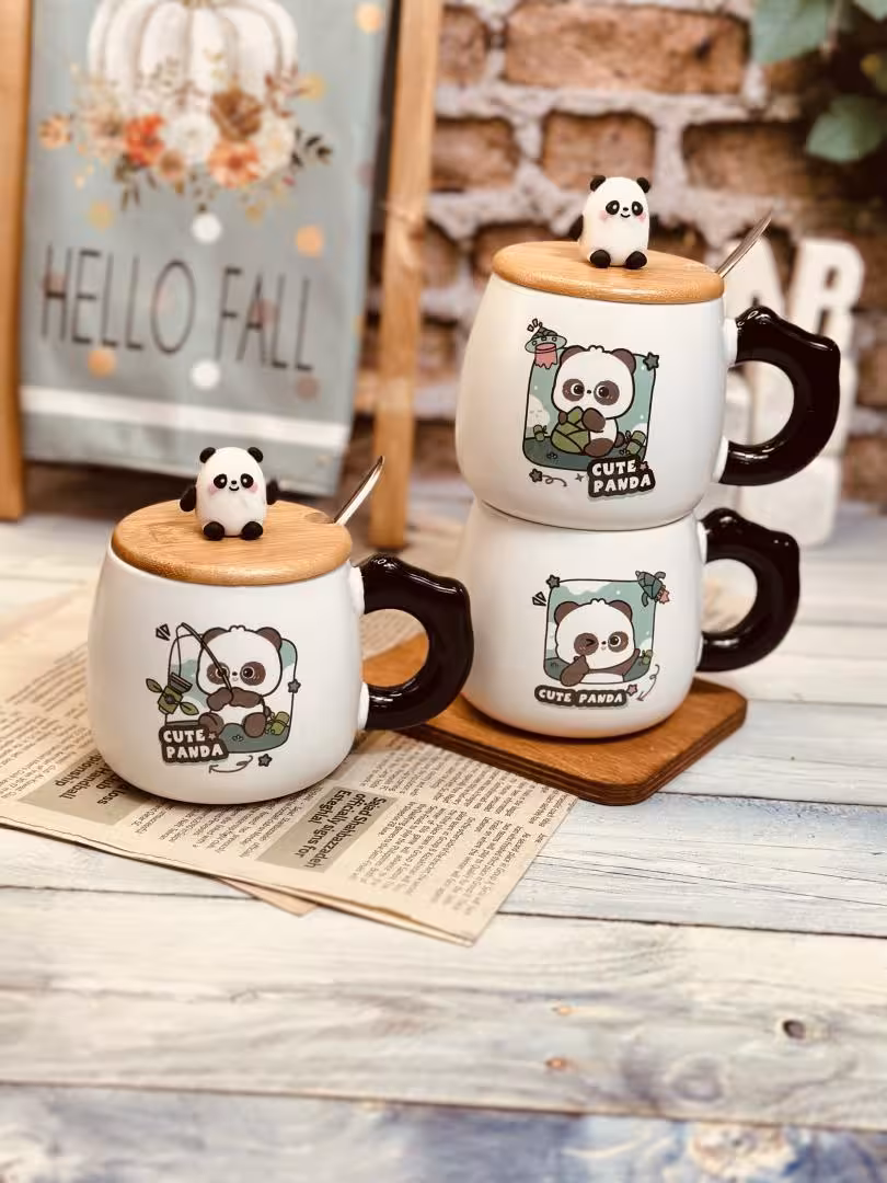 ماگ تپل طرح پاندا درب بامبو کد 7938