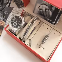 ست ساعت و بدلیجات مردانه استیل نقره ای 390440530